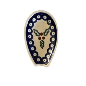 Boleslawiec Polish Pottery Spoon Rest Christmas Holly